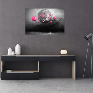 Rózsaszín absztrakt gömbök képe (90x60 cm)