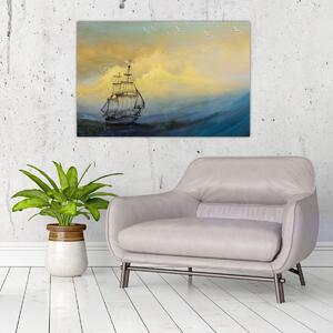Kép - Egy hajó festménye a tengeren (90x60 cm)