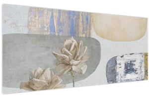 Kép - Festészet virágokkal és textúrákkal (120x50 cm)