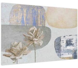 Kép - Festészet virágokkal és textúrákkal (90x60 cm)
