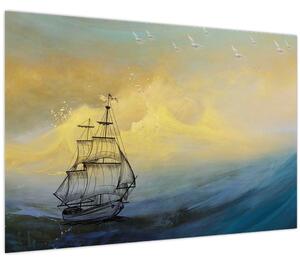 Kép - Egy hajó festménye a tengeren (90x60 cm)