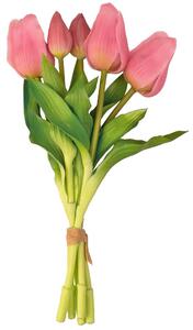 Real touch gumi tulipán, 5 szálas köteg, 30cm magas - Rózsaszín