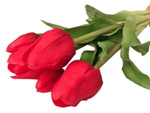 Real touch gumi tulipán, 5 szálas köteg, 30cm magas - Piros