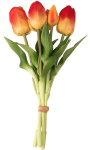 Real touch gumi tulipán, 5 szálas köteg, 30cm magas - Narancssárga