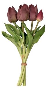 Real touch gumi tulipán, 5 szálas köteg, 30cm magas - Bordó