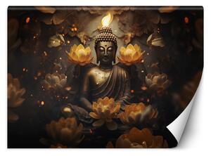 Gario Fotótapéta Arany Buddha és lótuszvirág Anyag: Vlies, Méret: 200 x 140 cm