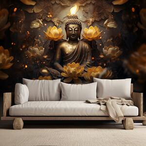 Gario Fotótapéta Arany Buddha és lótuszvirág Anyag: Vlies, Méret: 200 x 140 cm