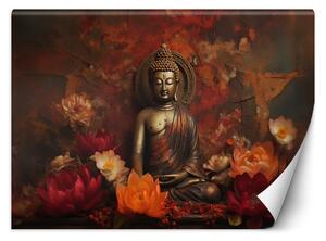 Gario Fotótapéta Egy meditáló Buddha szobor és színes virágok Anyag: Vlies, Méret: 200 x 140 cm