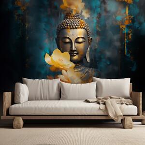 Gario Fotótapéta Buddha és arany virágok Anyag: Vlies, Méret: 200 x 140 cm