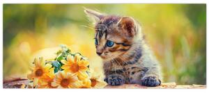 Macska képe ahogy a virágot nézi (120x50 cm)