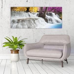 Egy kép Erawan vízeséséről az erdőben (120x50 cm)
