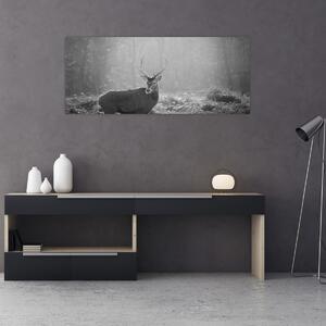 Kép - Szarvas az erdőben, fekete-fehér (120x50 cm)