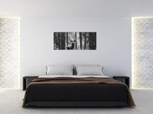 Kép - Szarvas az erdőben 2, fekete-fehér (120x50 cm)