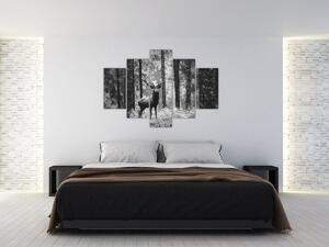 Kép - Szarvas az erdőben 2, fekete-fehér (150x105 cm)