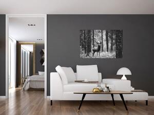 Kép - Szarvas az erdőben 2, fekete-fehér (90x60 cm)