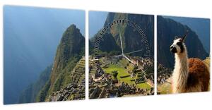 Kép - Láma és Machu Picchu (órával) (90x30 cm)