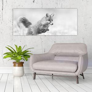 Kép - Ugró róka, fekete-fehér (120x50 cm)