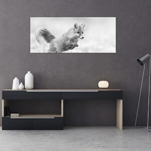 Kép - Ugró róka, fekete-fehér (120x50 cm)