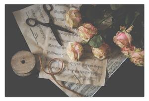A zenei jegyzetek és a rózsák képe (90x60 cm)
