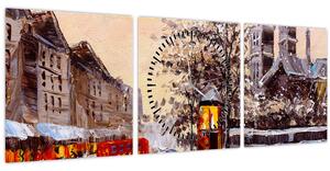 Kép - Egy téli város festménye (órával) (90x30 cm)