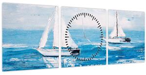 Kép - Egy jacht festése a tengeren (órával) (90x30 cm)