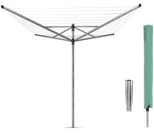 Brabantia Rotary Dryer Lift-O-Matic kerti ruhaszárító 60m, UV-álló, forgatható, D=45mm, állítható magasság, rögzítése földbe szúrható fém konzollal, védőzsákkal, metál szürke - 311048