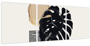 Kép - Absztrakció trópusi levelekkel N⁰2 (órával) (90x30 cm)