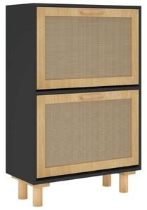 Rattan Cipőtartó Szekrény - Fekete - 52x25x80cm