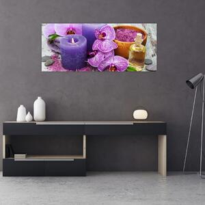 Orchideák és gyertyák képe (120x50 cm)