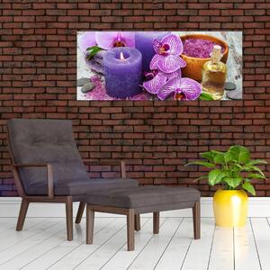 Orchideák és gyertyák képe (120x50 cm)