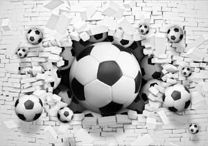 Fotótapéta - 3D-s futball egy téglafalban (152,5x104 cm)