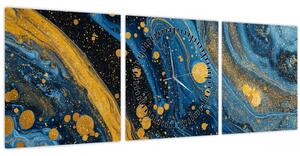 Kép - Kék absztrakció arannyal (órával) (90x30 cm)