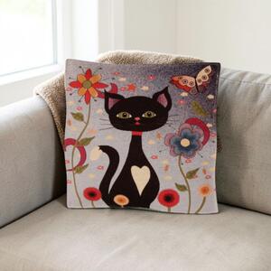 Lila díszpárna 45x45 – Éjféli cica