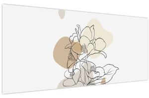 Kép - Bézs virágok pillangóval N⁰1 (120x50 cm)