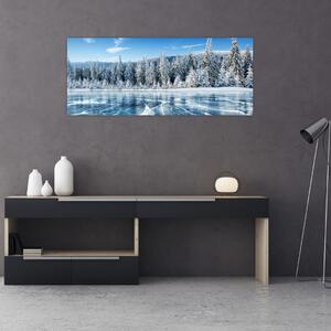 Kép a befagyott tóról és a havas fákról (120x50 cm)
