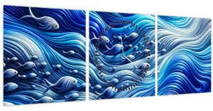 Kép – Halak a hullámokban (órával) (90x30 cm)