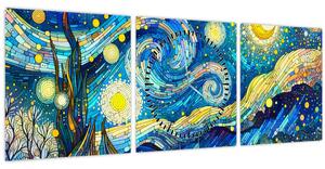 Kép – Csillagos éjszaka mozaikja (órával) (90x30 cm)