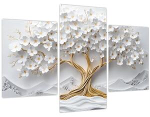 Kép – 3D elegáns életfa virágokkal (90x60 cm)