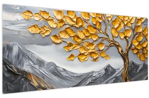 Kép – Fa arany levelekkel (120x50 cm)