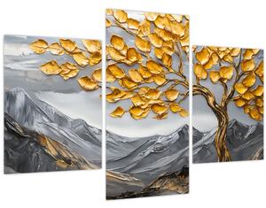 Kép – Fa arany levelekkel (90x60 cm)