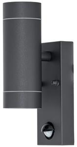 Oldalfali spot lámpatest mozgásérzékelővel, kültéri,antracit 100-240VAC,50Hz,2xGU10,max35W,10s-4min,max 8m,3-2000lx,IP44
