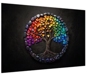 Kép – Fa színes szívekkel (90x60 cm)