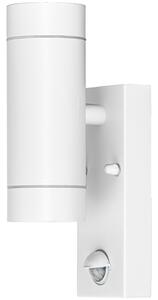Oldalfali spot lámpatest mozgásérzékelővel, kültéri, fehér 100-240VAC,50Hz,2xGU10,max35W,10s-4min,max 8m,3-2000lx,IP44