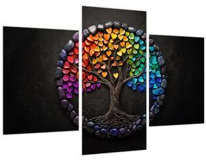 Kép – Fa színes szívekkel (90x60 cm)