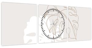 Kép - Line art monstera N⁰2 (órával) (90x30 cm)