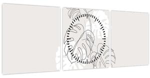 Kép - Vonalkép monstera N⁰3 (órával) (90x30 cm)