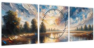 Kép - Napfestmény a víz felett (órával) (90x30 cm)