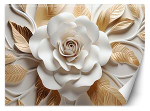 Gario Fotótapéta Fehér virág és arany levelek Anyag: Vlies, Méret: 200 x 140 cm