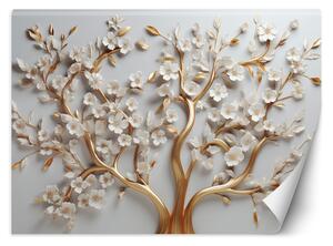 Gario Fotótapéta Fehér magnólia virágok arany ágakon Anyag: Vlies, Méret: 200 x 140 cm
