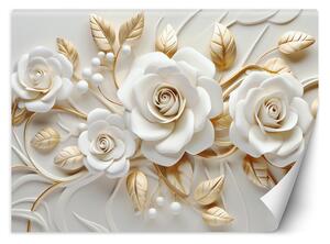Gario Fotótapéta Fehér rózsák arany levelekkel Anyag: Vlies, Méret: 200 x 140 cm